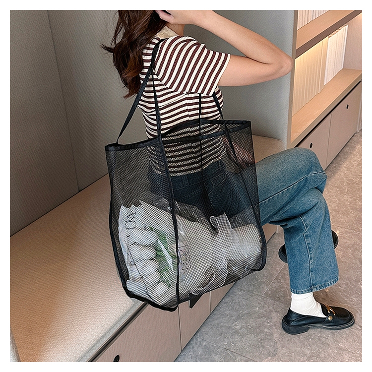 กระเป๋าสะพายตาข่ายกระเป๋าชายหาดแบบพกพาโปร่งใสแฟชั่นตาข่าย Tote Bag 129278 - รูปที่ 3