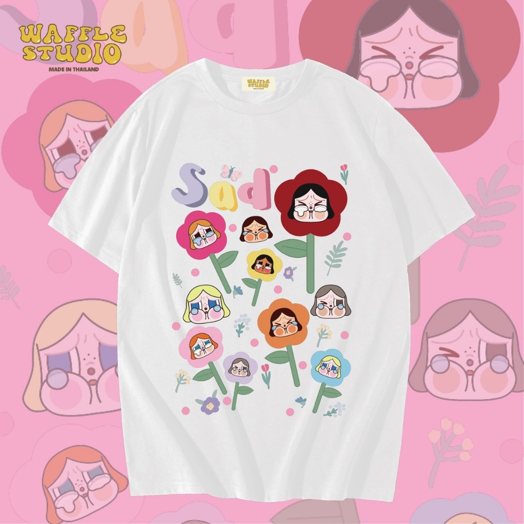 [ส่งฟรี 🔥 ] WS0368 เสื้อยืดโอเวอร์ไซส์ เสื้อยืดเกาหลี ผ้าคอตตอน100% เสื้อยืด Crybaby ครายเบบี้ WAFFLE STUDIO