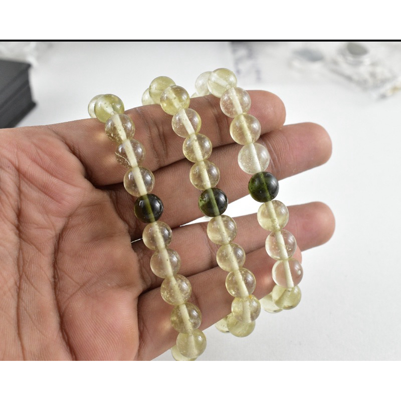 8mm Moldavite Bead Bracelet with Libyan Desert Glass, Round Moldavite Bead, Round Bead Bracelet, Gen