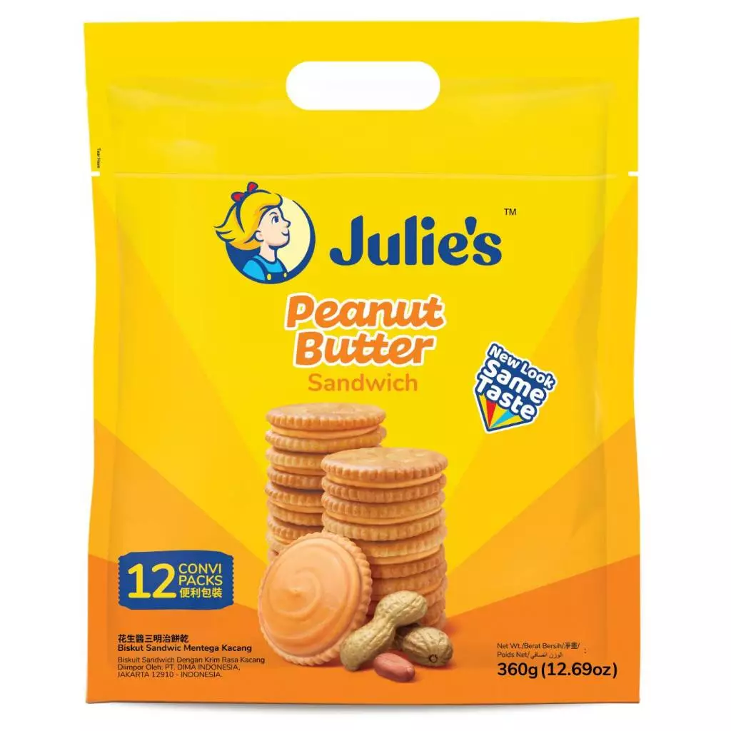 Julie's ขนมปังกรอบสอดไส้เนยถั่ว ขนาด360กรัม