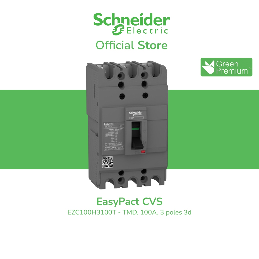 Schneider Electric  เมนเซอร์กิตเบรกเกอร์  EasyPact EZC  EZC100H3100T -MCCB-  100A 3 เฟส 3P