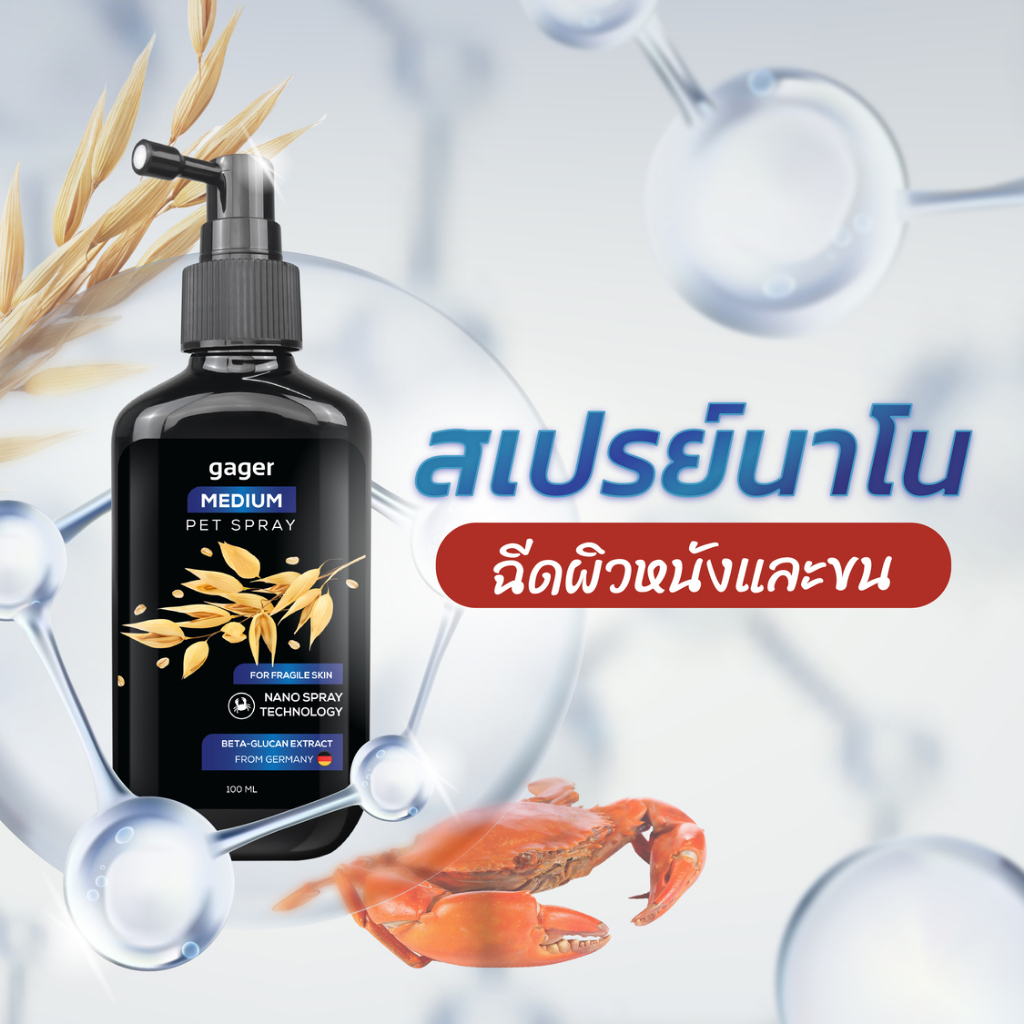 Gager Medium ขวดสีดำกาเจอร์ สเปรย์นาโน บรรเทาอาการคัน สำหรับฉีดผิวหนัง สำหรับสัตว์สุนัขและแมว ขนาด100ml