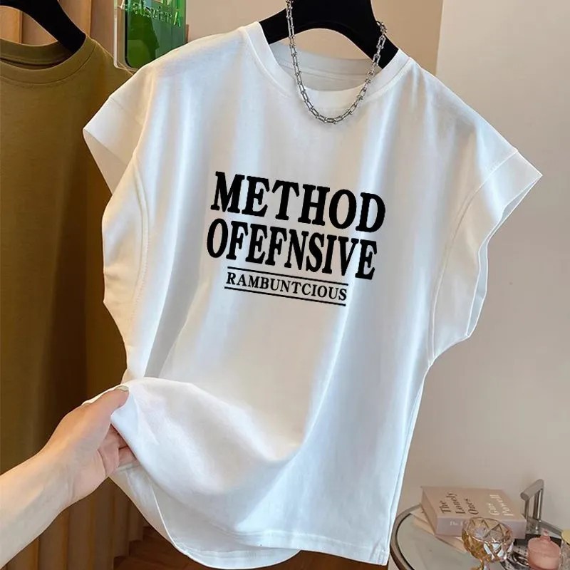 เสื้อแขนกุดลําลองทรงหลวมสไตล์เกาหลีน่ารัก สกรีนพิมพ์ลาย oversize เสื้อผ้าสาวอวบแฟชั่นฤดูร้อนใหม่ เสื้อยืดสวยๆผู้หญิง XXL