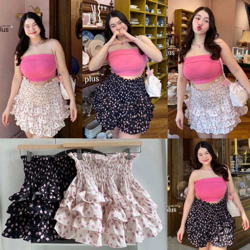 กระโปรงขนมชั้นลายดอก กระโปรงสาวอวบ เอว30-42 นิ้ว plussize