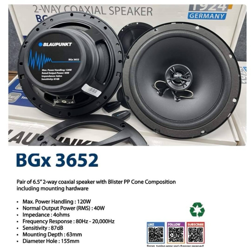 ลำโพง Balpunkt BGx 3652 เเกนร่วม 2 ทาง