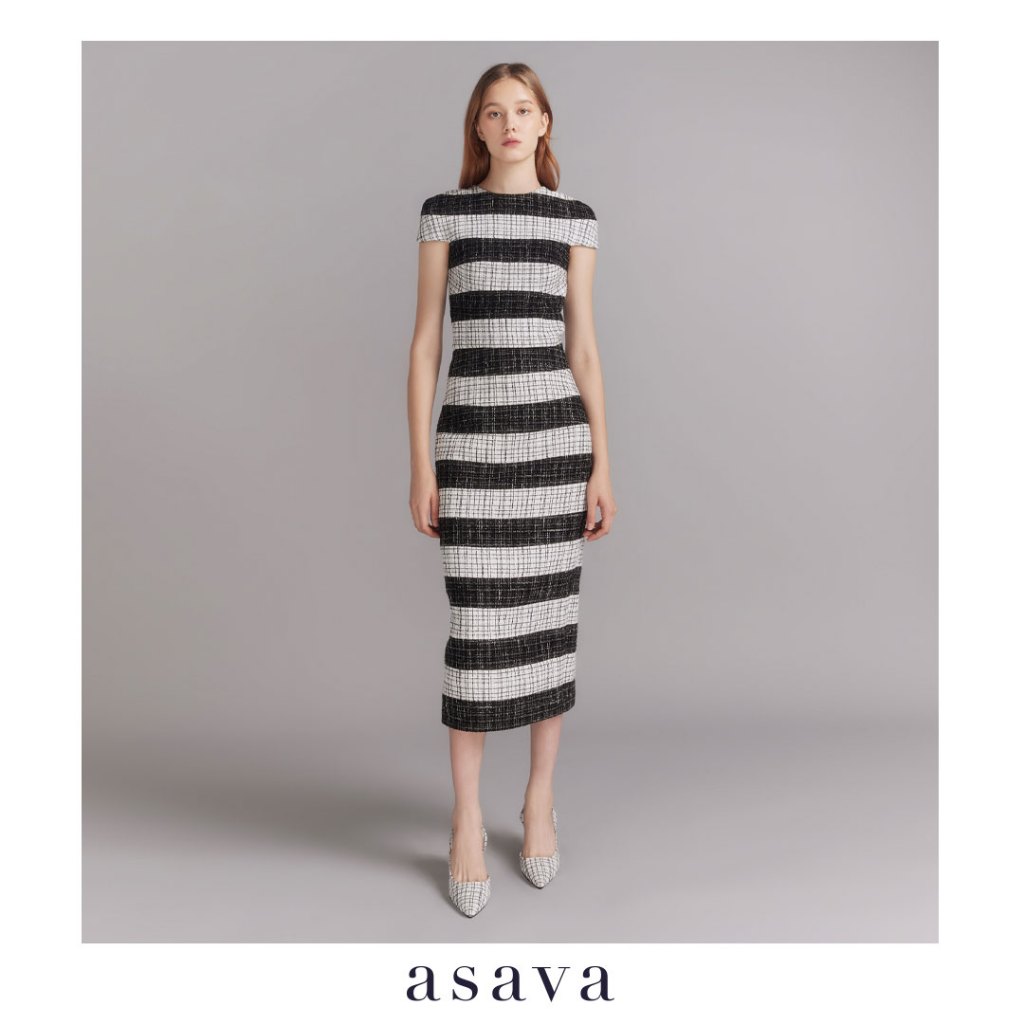 [asava aw23] Seraphina Tweed Midi Skirt กระโปรงผู้หญิง ทรงสอบ เอวสูง ผ่าหลัง ดีเทลตัดต่อผ้าทวีต ซิปหลัง