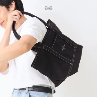 HOMELAND - กระเป๋าผ้า canvas สไตล์ญี่ปุ่น ปักลาย มีซิป (Large) สีดำ / สีน้ำตาล