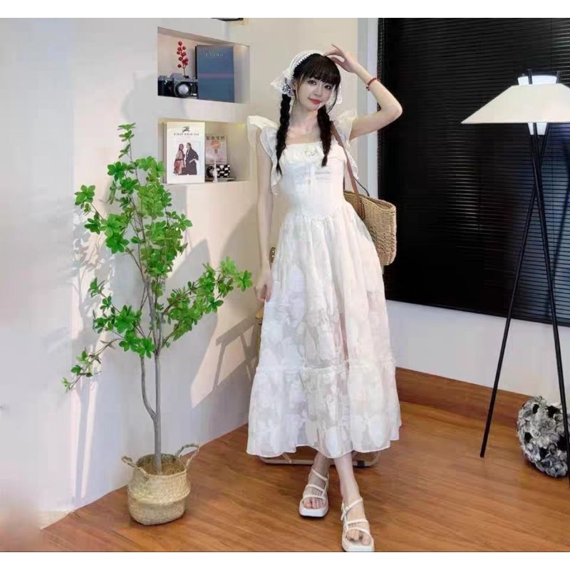 เดรสยาวคุณหนู นำเข้าสไตล์เกาหลี แถมเข็มกลัด