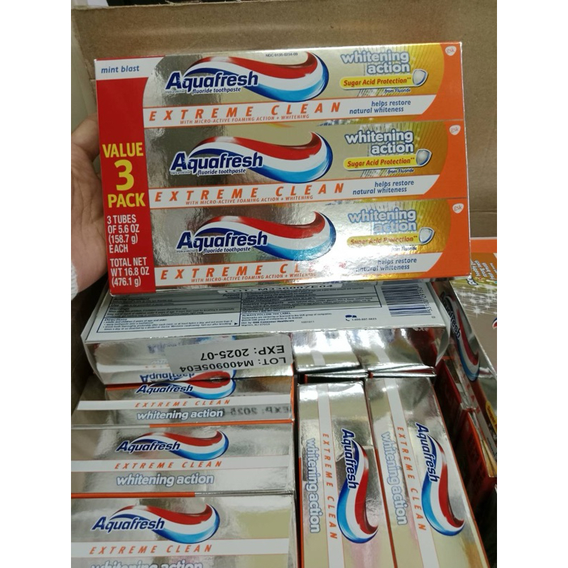 ยาสีฟัน Aquafresh แพ็ค 3 ชิ้น whitening action Exp 07/2025