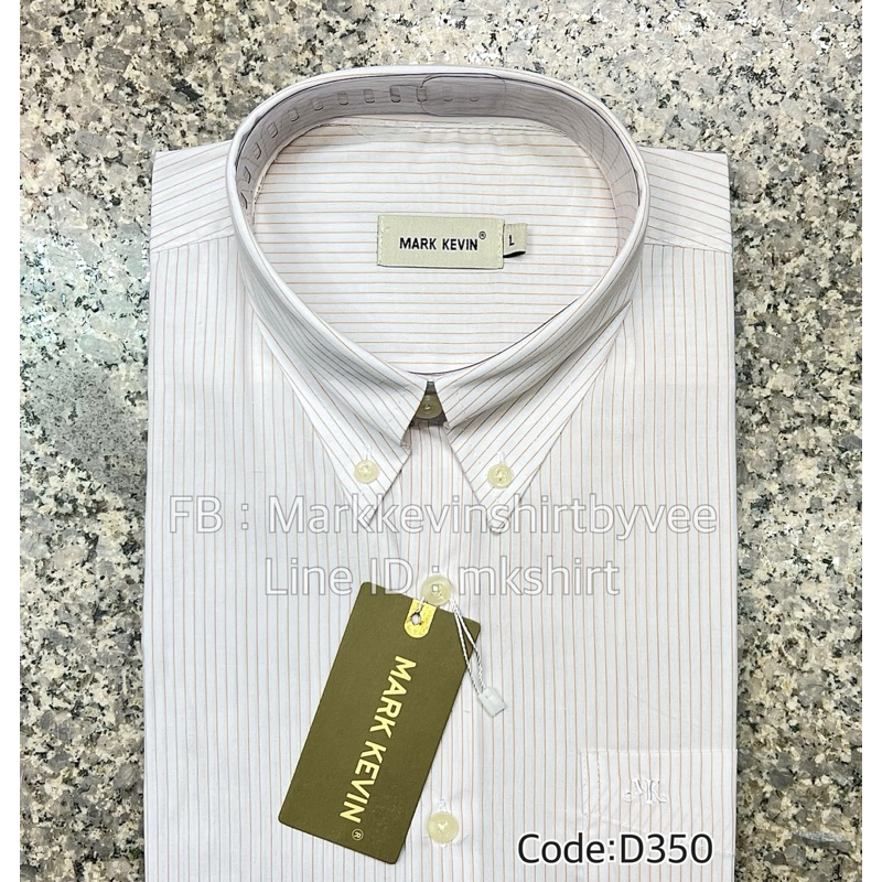 [ครบไซส์]เสื้อเชิ้ตลายริ้ว พื้นสีขาวลายริ้วสีน้ำตาลทอง แขนยาวนะคะ