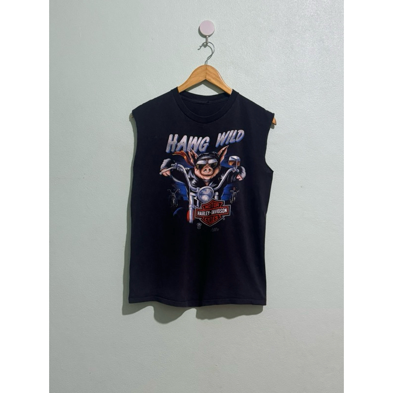 Vintage 1980s Harley Davidson 3D Emblem Hawg Wild T Shirt Medium Large Black