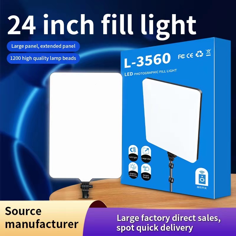 24 นิ้ว L-3560ไฟสตูดิโอ ไฟไลฟ์สด LED Light 6000K พร้อมรีโหมด ไฟถ่ายภาพ รีโมทแสงได้ ไฟต่อเนื่อง
