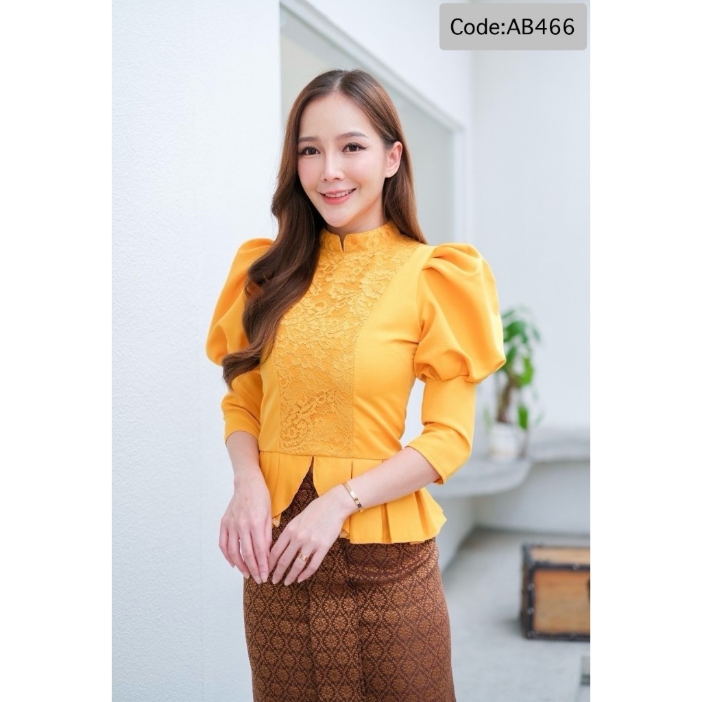 ของแท้ ต้องส่งจากนครนายกเท่านั้น เสื้อใส่ออกงาน สีเหลือง ชุดไทย ผ้าไทย ใส่ออกงาน งานบุญ ผ้าลินิน งานไทยประยุกต์ งานร่วม