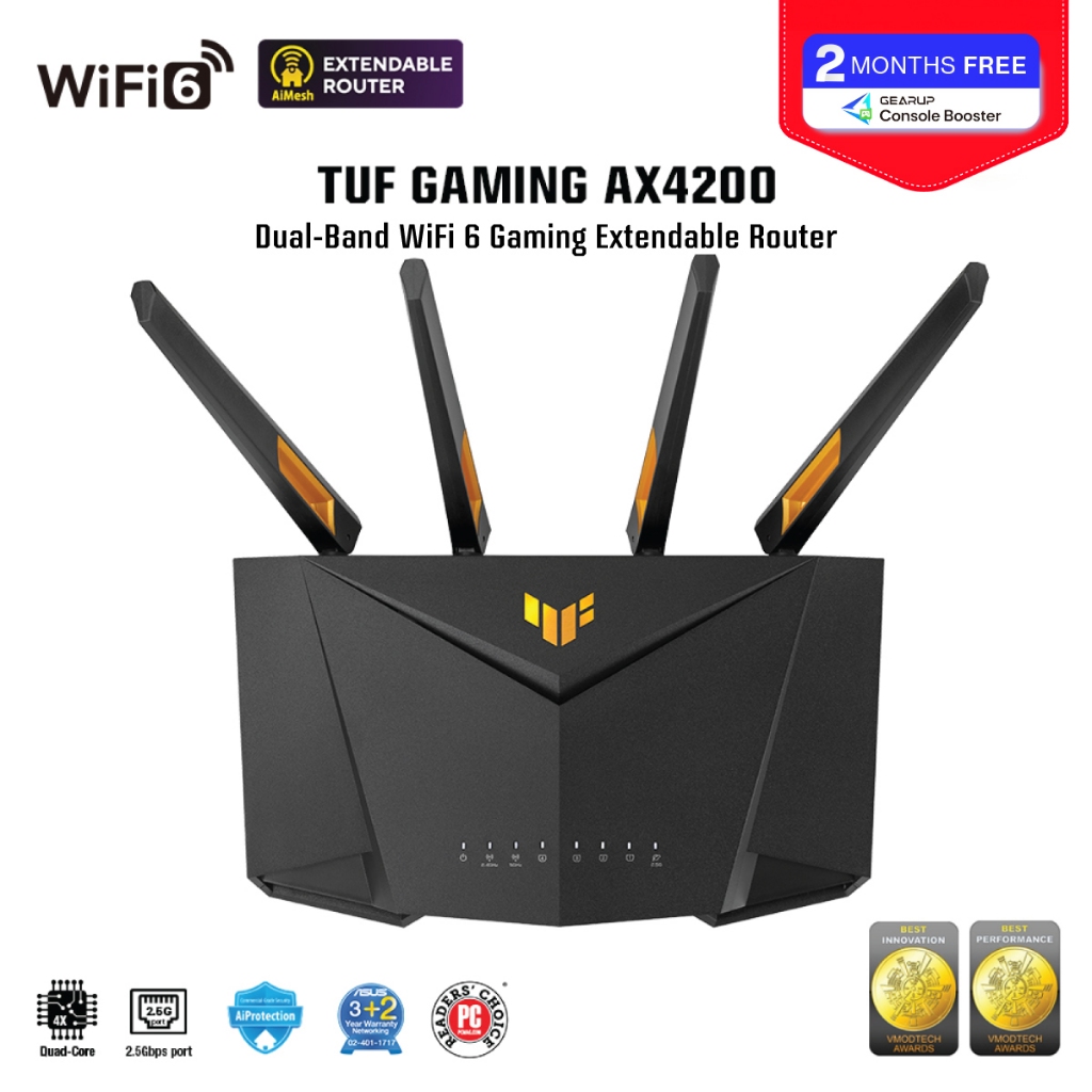 ASUS TUF Gaming AX4200 Dual Band WiFi6 AiMesh Extendable Gaming Router, 2.5G Port (TUF-AX4200)