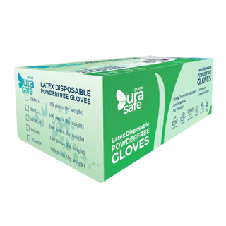 LPF55 ถุงมือยางธรรมชาติ ไม่มีแป้ง หนา 4 มิล หนัก 5.5 กรัม ยาว 9 นิ้ว (100ชิ้น/กล่อง) แบรนด์ ดูราเซฟ