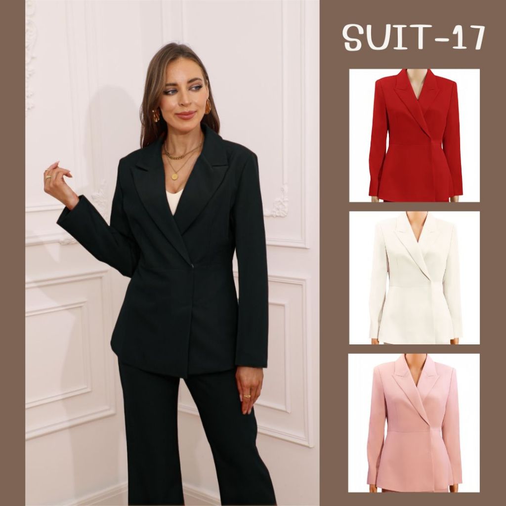 SUIT-17 ชุดสูท ขายทั้งเซ็ต เสื้อสูท+กางเกงขายาว Blazer สำหรับผู้หญิง ใส่ทำงาน ชุดทางการ สินค้าพร้อมส่ง