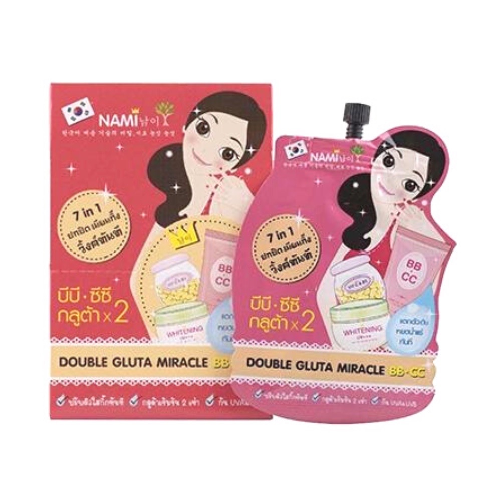 Nami 7in1 Double Gluta Miracle BB CC นามิ 7in1 ดับเบิล กลูต้า มิราเคิล บีบี ซีซี ซอง 7 กรัม [แพค 6 ซอง]
