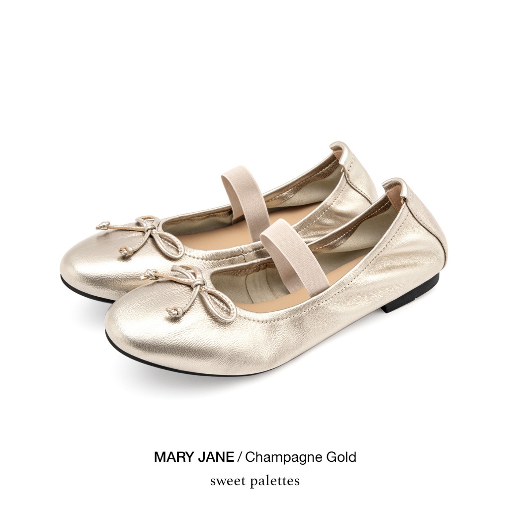 Sweet Palettes รองเท้าหนังแกะ Mary Jane Champagne Gold