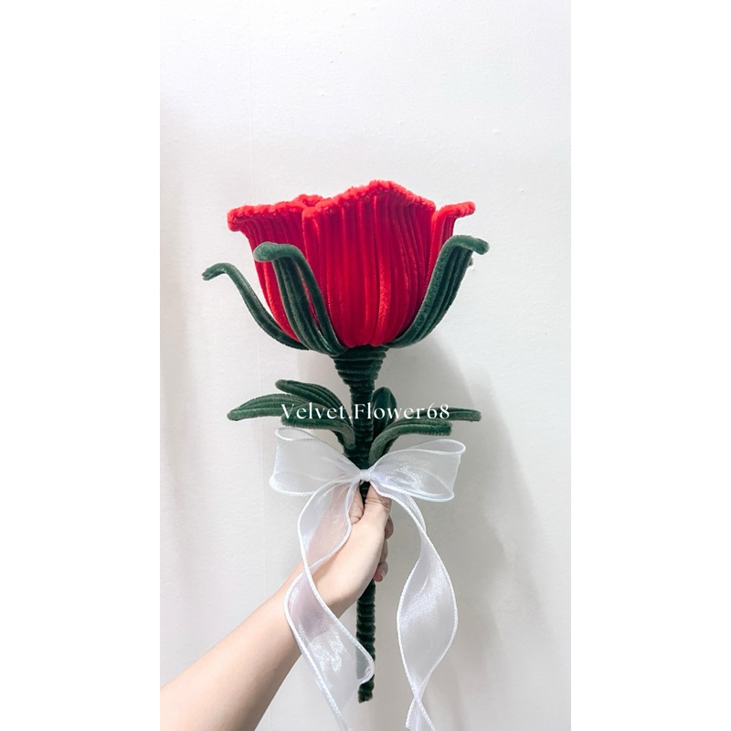 (พร้อมส่ง) ดอกกุหลาบ XL ช่อดอกไม้ประดิษฐ์ลวดกำมะหยี่ ช่อปัจฉิม ช่อรับปริญญา วันครบรอบ
