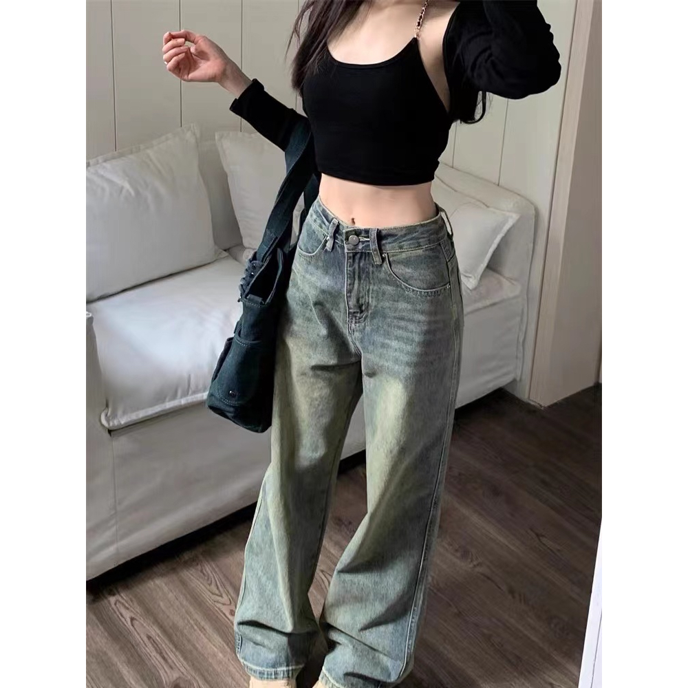 กางเกงยีนขาบาน เอวสูง ลําลอง สีฟ้า #9933 - รูปที่ 3