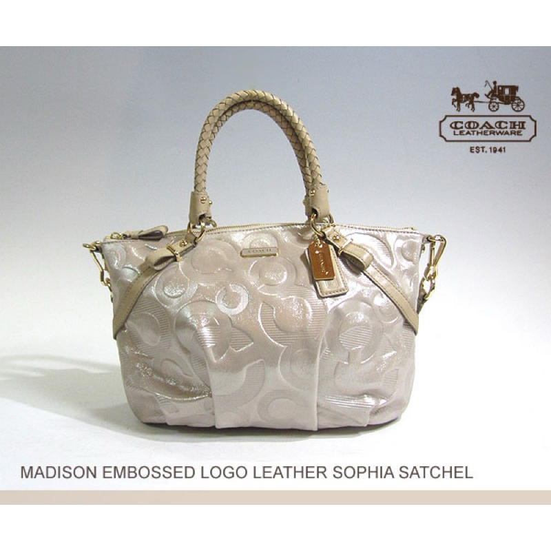 กระเป๋าหนัง coach madison embossed logo sophia leather สีเทา