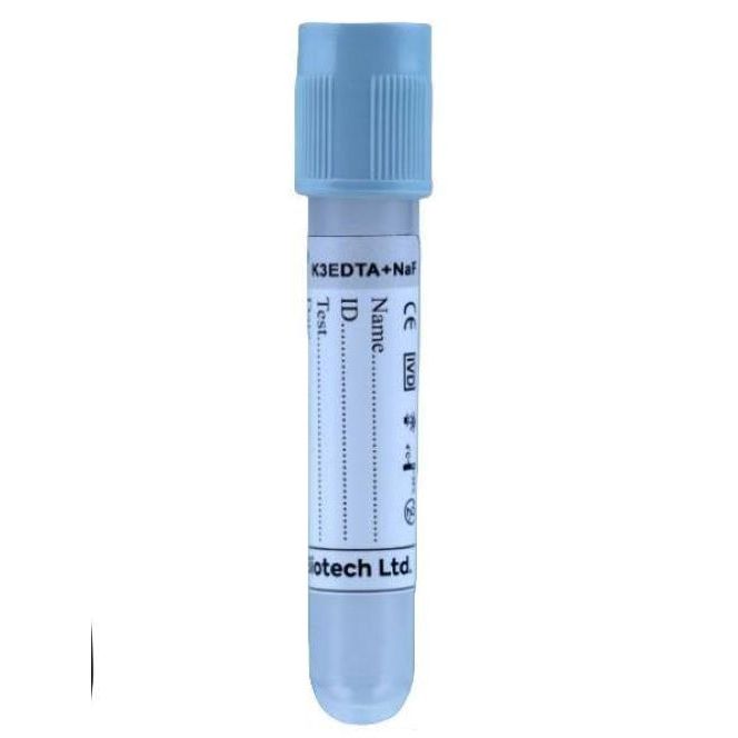 Non vacuum Blood Collection  Glucose Tubes (Fluoride Oxalate)  3 ml.  with Double Cap  SLDGO03