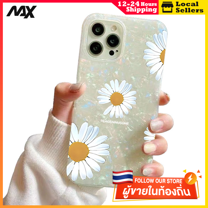 เคสไอโฟน13 กรณีเชลล์รูปแบบกระดาษแข็ง ดอกเบญจมาศใหญ่ for IPhone 13 15 7Plus 14 12 11 Pro MAX 8 6 7 6S Plus X XR XS
