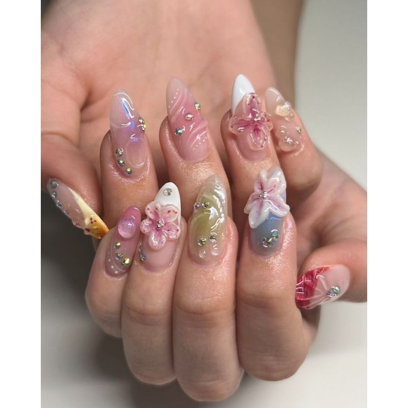 press​ on​ nails​ -​ flower​ set🌺🌸 เล็บดอกไม้