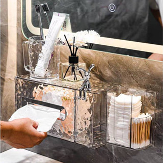 กล่องทิชชู่ ติดผนัง วางบนโต๊ะ มีช่องใส่สำลี ก้านสำลี 2IN1💦ลา…