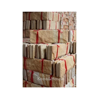 หินทรายธรรมชาติ สีเหลืองลาย ติดผนัง ปูเสาปูพื้น ขนาด 10x30 cm.