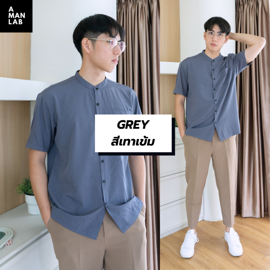 เสื้อเชิ้ตแขนสั้น ผู้ชาย CHINESE NECK เสื้อเชิ้ตผู้ชาย โอเวอร์ไซส์ oversize รูปที่ 2