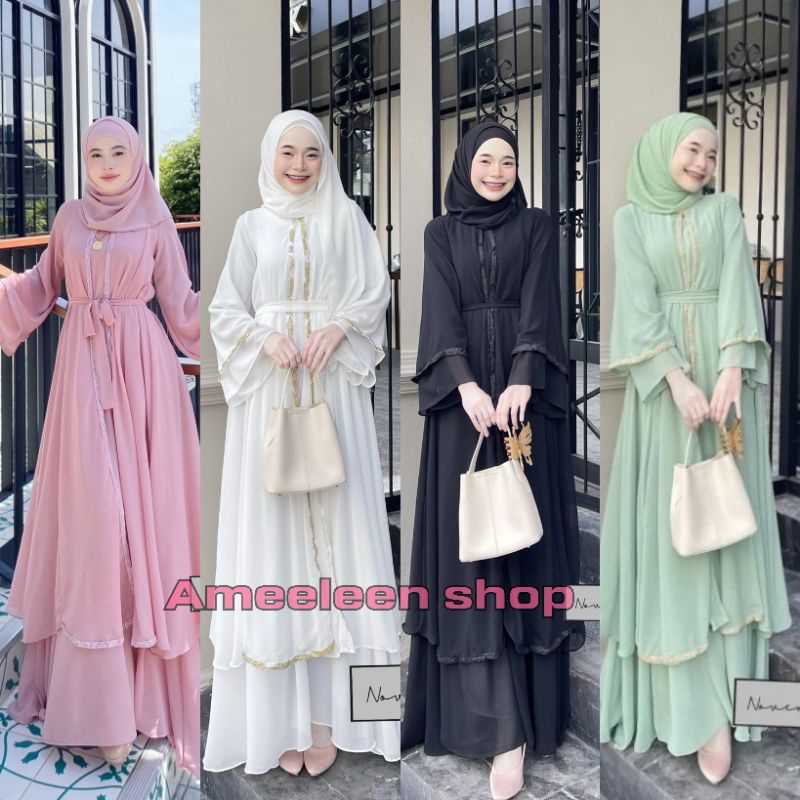 มีอก34-50 ชุดเดรสอิสลาม ชุดเดรสมุสลิม ชีฟองดูไบ 01ฮาบีบี