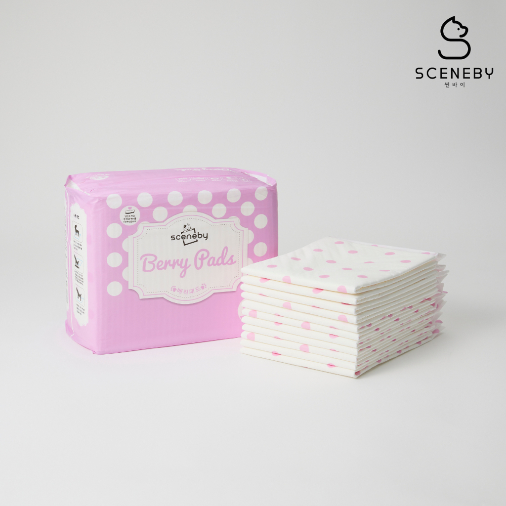 Sceneby Berry Pad size M (33ชิ้น) แผ่นรองฉี่สุนัข ลายจุด นำเข้าจากประเทศเกาหลี