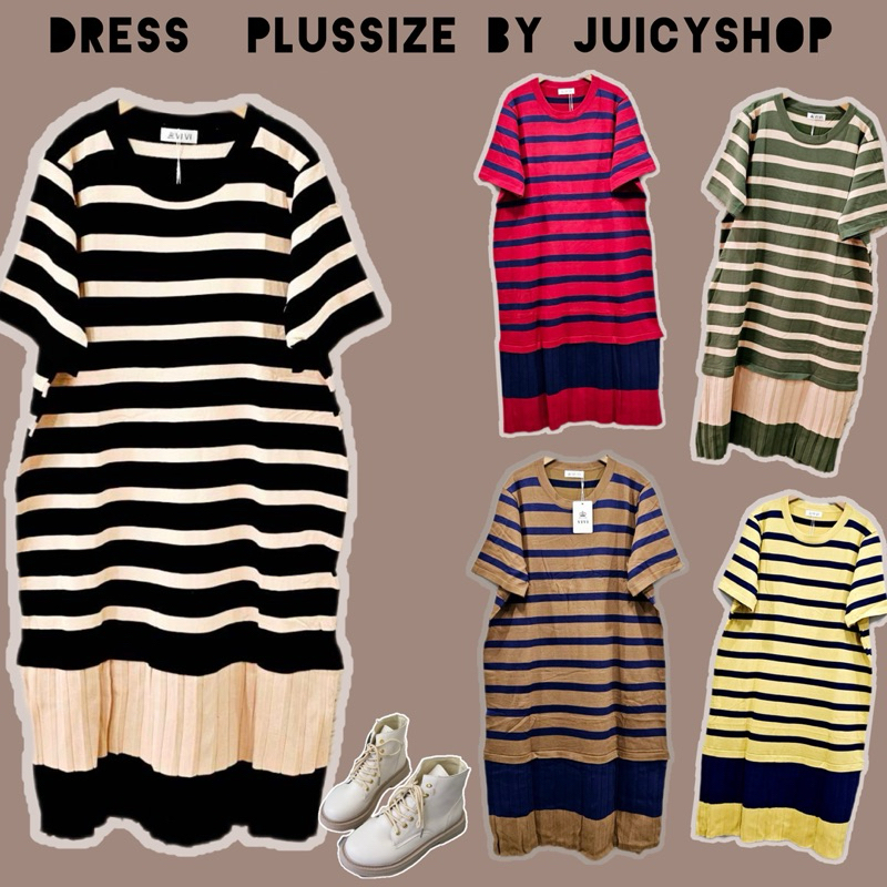 เดรสไหมพรมริ้ว-สาวอวบ Plussize
