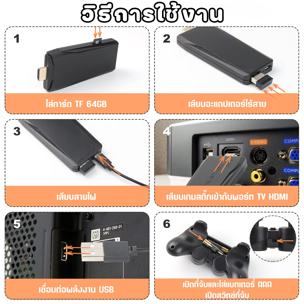 game stick เกม HDMI 4K เครื่องเล่นเกมย้อนยุค ที่จับเกมบลูทูธ 64Gb ในตัวมี 20,000/30000+ เกมส์ต่อทีวี เกม