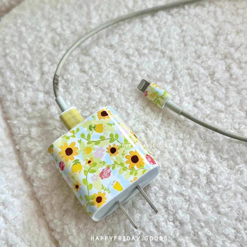 สติ้กเกอร์ติดหัวชาร์จลายดอกไม้-charger sticker type C-Happyfriday.goods
