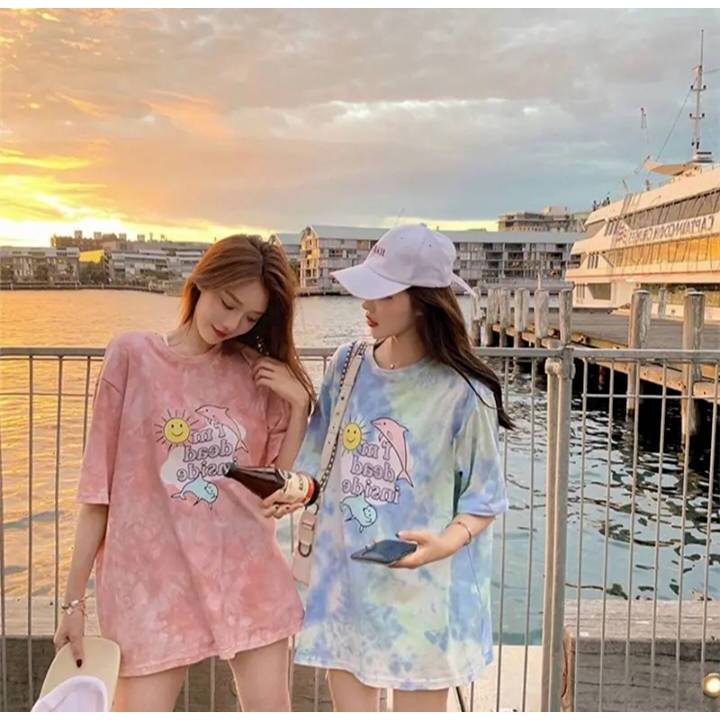 เสื้อยืดแฟชั่นผู้หญิง เวอร์ชั่นเกาหลีของฮาจูกุสไตล์มัดย้อม ใส่สบาย เนื้อผ้านิ่ม รหัส333 – โปรปัง