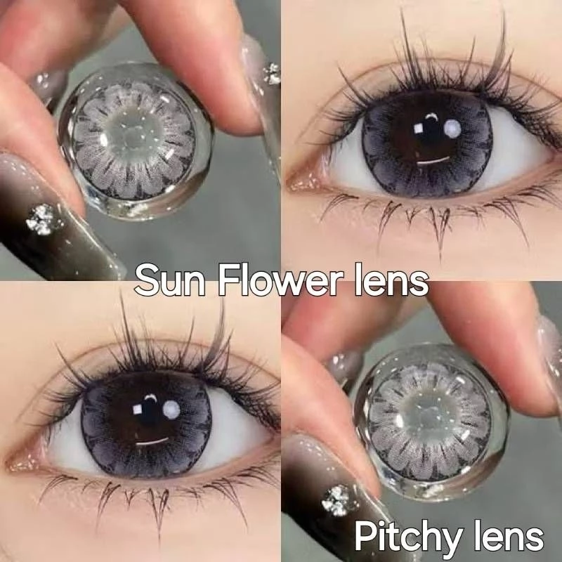 คอนแทคเลนส์ มี อย.ไทย รุ่น Sun Flower ลายดอกไม้ พร้อมส่ง มี สีเทา/ตาล มีค่าสายตา (0.00)-(-10.00) รายเดือน