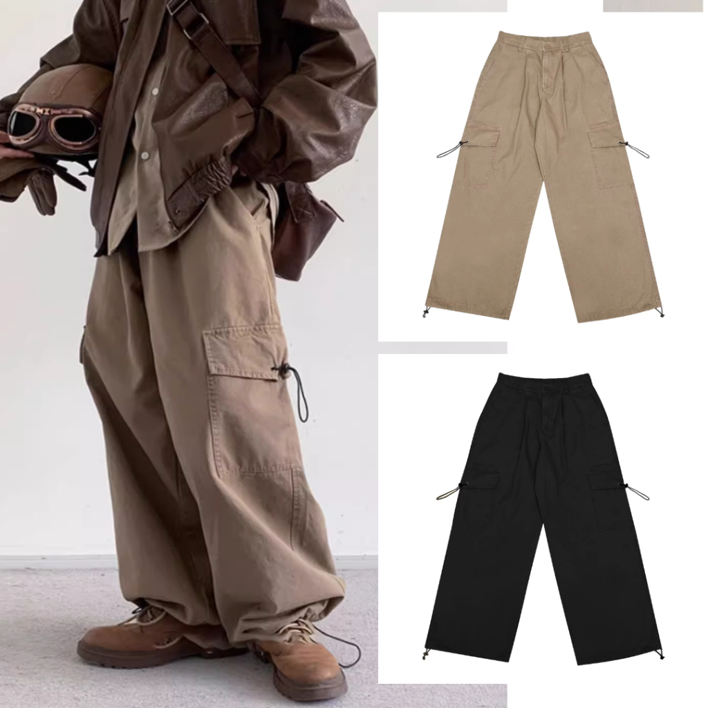 StylePop กางเกงขายาวคาร์โก้ผู้ชาย ขากระบอกใหญ่ (เอวยืดได้ ผ้าหนา) ทรง Cargo Pants CAR012-0