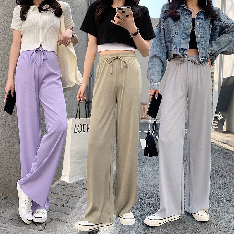 กางเกงขายาวผู้หญิง แฟชั่น ทรงหลวมเอวสูง รุ่นมีเชือก ขากว้างใส่สบายผ้าดีไม่ร้อน ขาจั๊ม ตัวใส่ไม่รั้งเป้า ไม่ขาดง่ายK9769