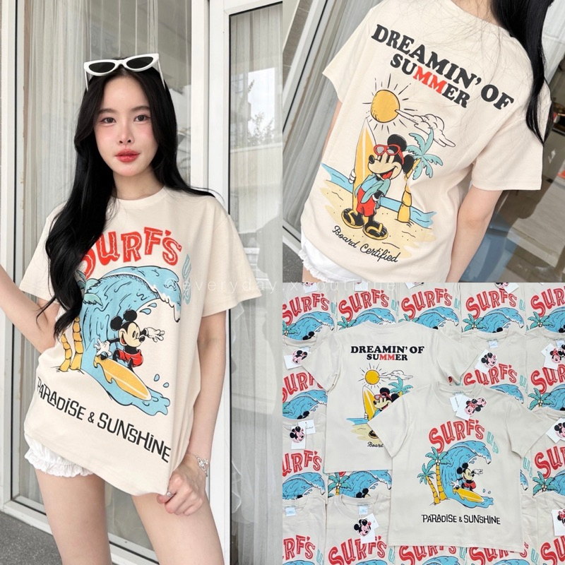 Mickey x surf T-shirt เสื้อยืดดีเทลสกรีนลายมิกกี้เม้าส์ทั้งหน้า-หลังเลยค่ะ งานสกรีนคมชัดสดใสน่ารักมากค่า valen