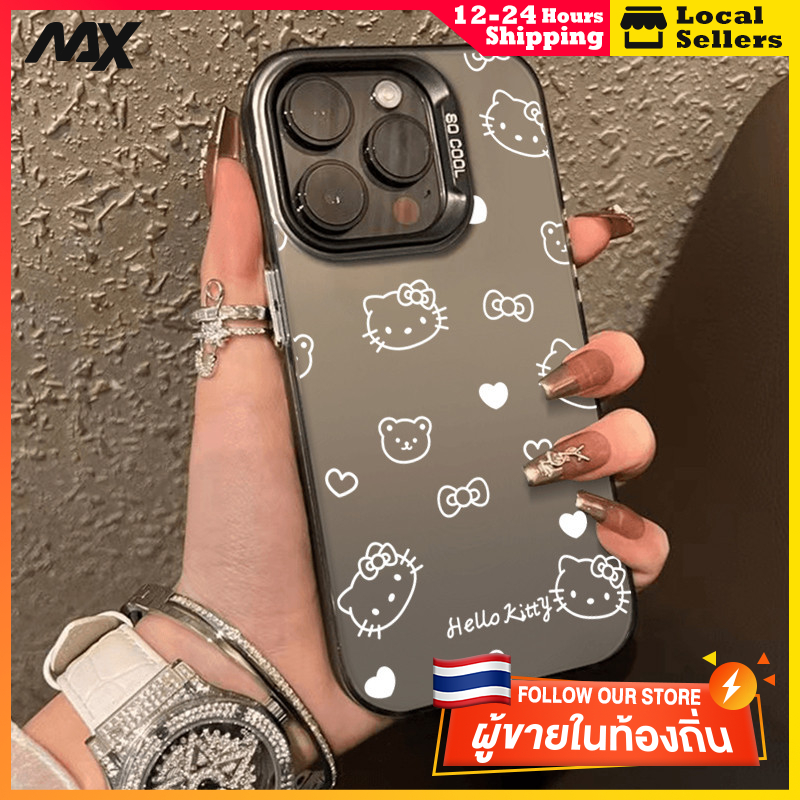สีดำหรูหราซิลิโคนแข็งกรณีโทรศัพท์ อัมเฮลโลคิตตี้ for IPhone 13 12 7Plus 14 15 11 Pro MAX 8 6 7 6S Plus X XR XS