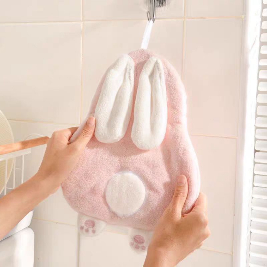 ผ้าเช็ดมือ ผ้าขนหนู หนานุ่ม ลายกระต่ายน่ารัก แขวนได้ สําหรับใช้ในห้องครัว ห้องน้ำ