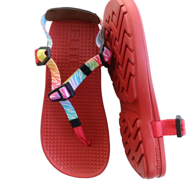 รองเท้าแตะวิ่ง รุ่น challenge แบรนด์ แตะอีลิท Elite Sandals [ สีแดง สายม้าลาย ] นุ่มแน่นและsupport ดี มีสารกันลื่น
