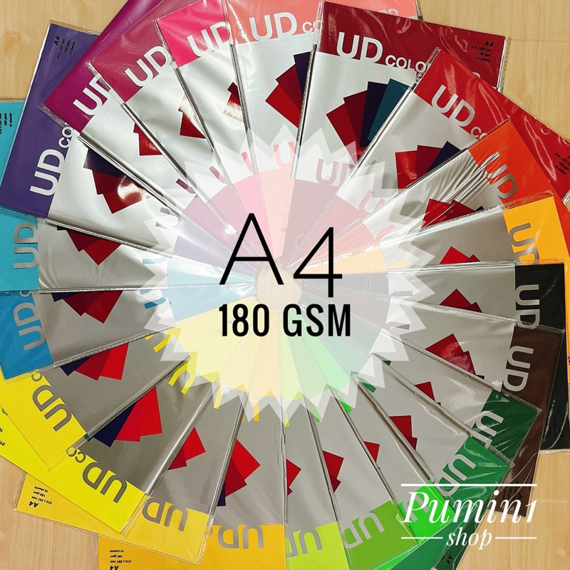 กระดาษสี การ์ดสีทำปก ความหนา 180 แกรม ขนาด A4 UD (แพ็ค 10 แผ่น)