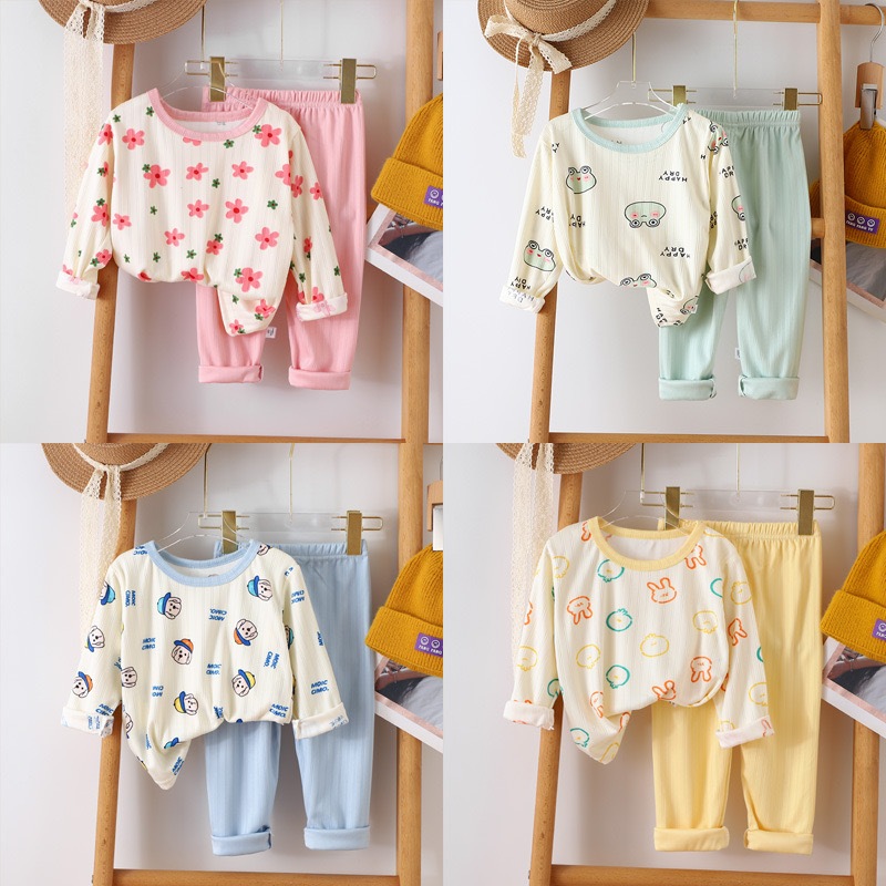 ชุดนอนแขนยาวเด็ก เซต 2 ชิ้น  นุ่มใส่สบาย ผ้าไม่บาง กันหนาว  size10เดือน--8ปี KY94