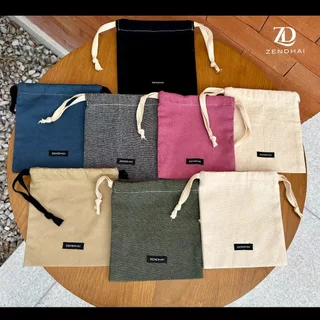 ZENDHAI ถุงผ้าหูรูด กระเป๋าผ้าดิบเชือกรูด Drawstring Pouch Cotton 100% กระเป๋าผ้าแคนวาส ผ้าหนานุ่ม