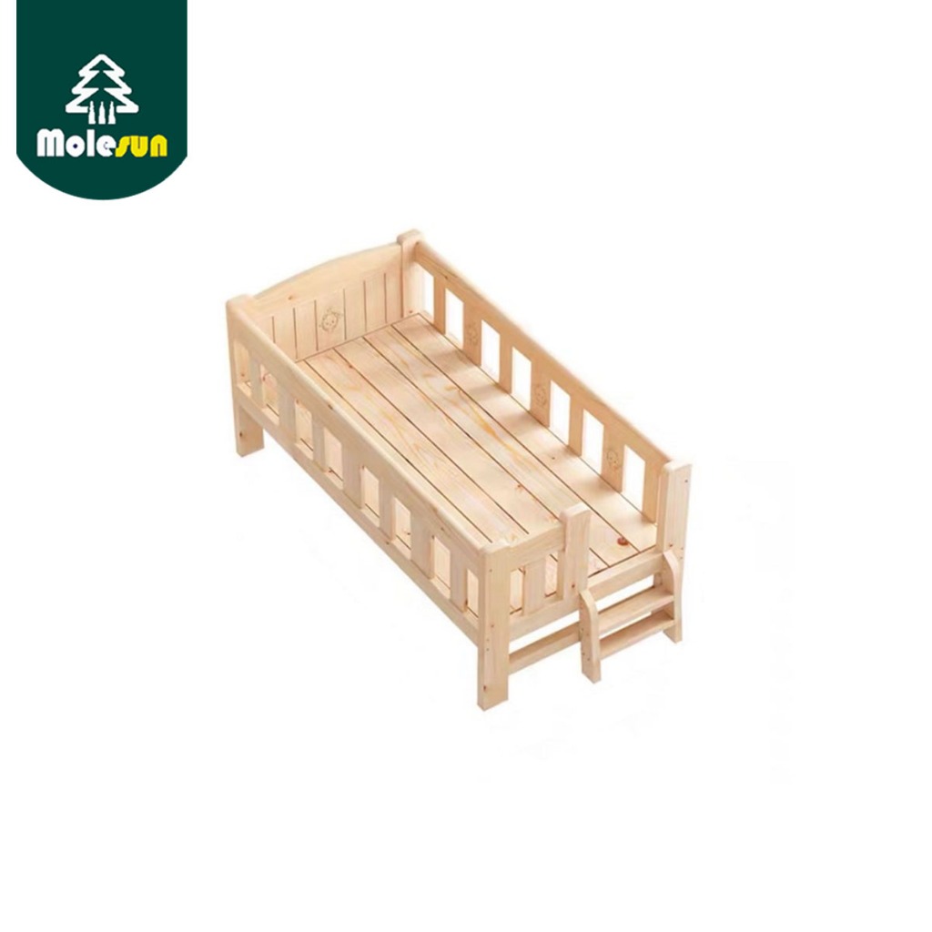 MOLESUN เตียงเด็กไม้มีรั้ว พร้อมบันไดพร้อมที่นอน ปรับรูปแบบได้ แข็งแรง ไร้สารอันตราย แถมฟรี! เบาะใยมะพร้าว
