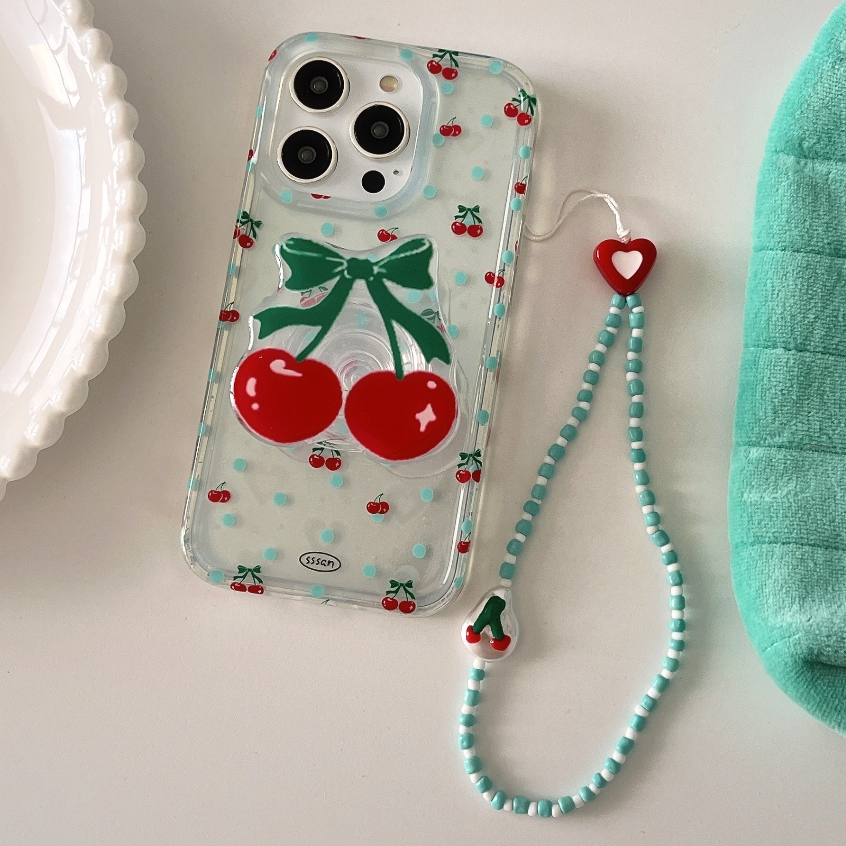จัดส่งภายใน24ชม ประเภทกาว ขาตั้ง เชอร์รี่ เคสไอโฟน 15 14 13 12 pro max รุ่นโซ่ รูปหัวใจ เลเซอร์ ลายจุด casefor iPhone12