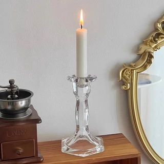 OurHome [พร้อมส่ง] เชิงเทียนแก้วสไตล์ยุโรปย้อนยุค European retro glass candlestick holder เชิงเทียนอาหารค่ำใต้แสงเทียน